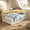 White, variant on Guqiart Twin Size L-Shaped Corner Bed Frame with Bookcase Headboard, LED Lights & Charging Station, Captain Bed with Storage Drawers and Shelves, Wood Platform Daybed for Bedroom Living Room, Natural