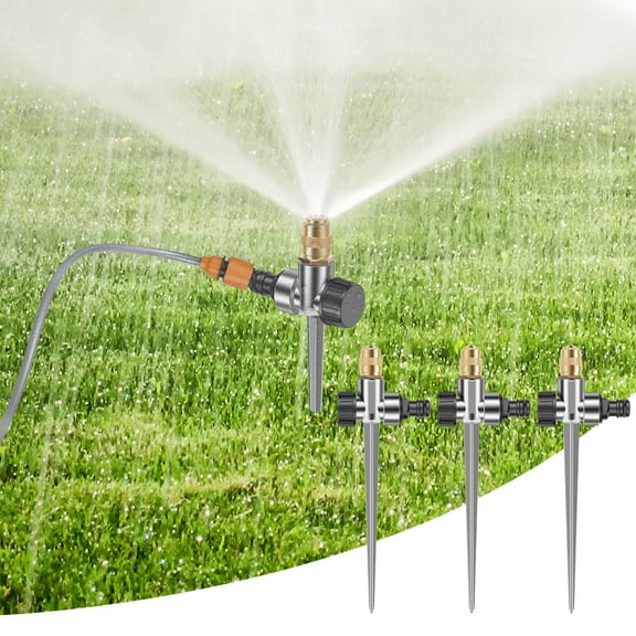 3Pcs Spike Style Lawn Water Sprinkler Rust Resistant 360° Coverage Yard Spray Sprinkler With Adjustable Brass Nozzle for Vegetable Plot Greenhouse Flower Bed
