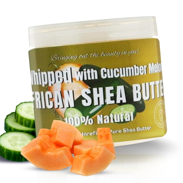 RA COSMETICS Manteca de karité batida Pepino-Melón - 12oz | Manteca de karité africana pura y natural para hombres y mujeres: humectante artesanal definitivo con vitaminas esenciales para una piel r