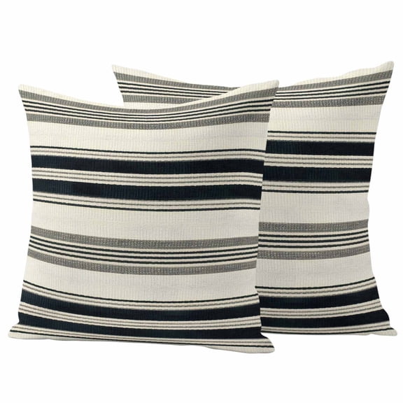 Black Grey Striped Outdoor Waterproof Pillow Covers, Farmhouse Vintage Stripe Decorative Square Throw Pillowcase Sofa Cushion Sham for Patio/Couch/Chair, 26"x26" 2 Pack