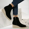 thumbnail image 4 of NECHOLOGY Botas Mujer Zapatos Botines mujer Zapatos sólidos con punta redonda para mujer, cuña corta, tacón inclinado, talla grande, botas con cremallera occidental vintage, botines (Black, 9), 4 of 7