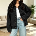 thumbnail image 2 of Edvintorg Denim Jacket for Women Fall Winter Fashion Loose Casual Jean Jackets with Pocket Button Down Women's Clothes Black L, 2 of 8