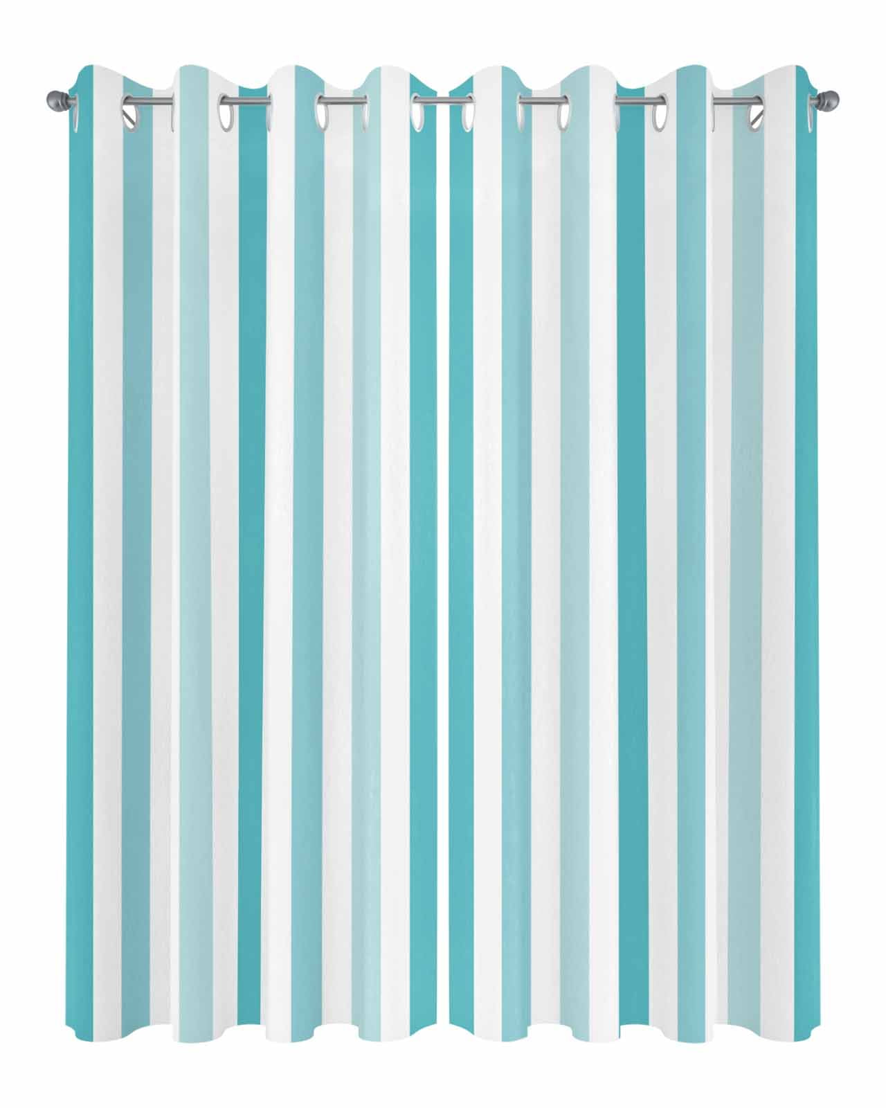 Teal Aqua Stripe Outdoor Curtains for Patio, Gradient Geometric White Vertical Striped Privacy Drapes Grommet Waterproof Outside Curtains for Porch/Cabana/Balcony 54"x 84", 2 Panel