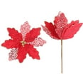 thumbnail image 2 of Christmas Glitter Poinsettia Flowers Artificial Flower Ornaments, Fake Flower Decorations with Stem for Xmas Tree Wreaths Holiday Party Home Deco, 2 of 7
