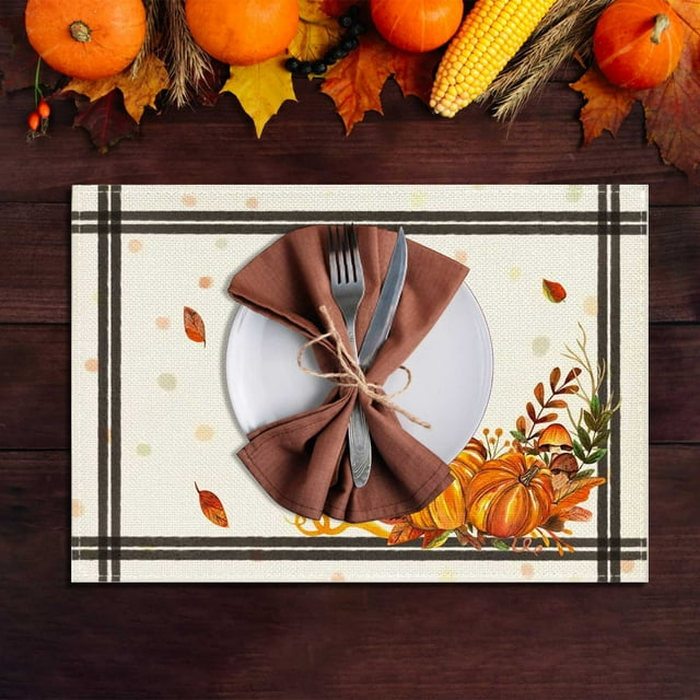 RKSTN halloween decroations 4pc Thanksgiving Gnomes And Pumpkins In Celebration Of Fall Soft Washable Kitchen Placemat 32x42CM