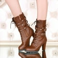 thumbnail image 4 of YLYL Womens Lace up Mid Calf Boots Goth Heel Combat Boots with Buckles, 4 of 9
