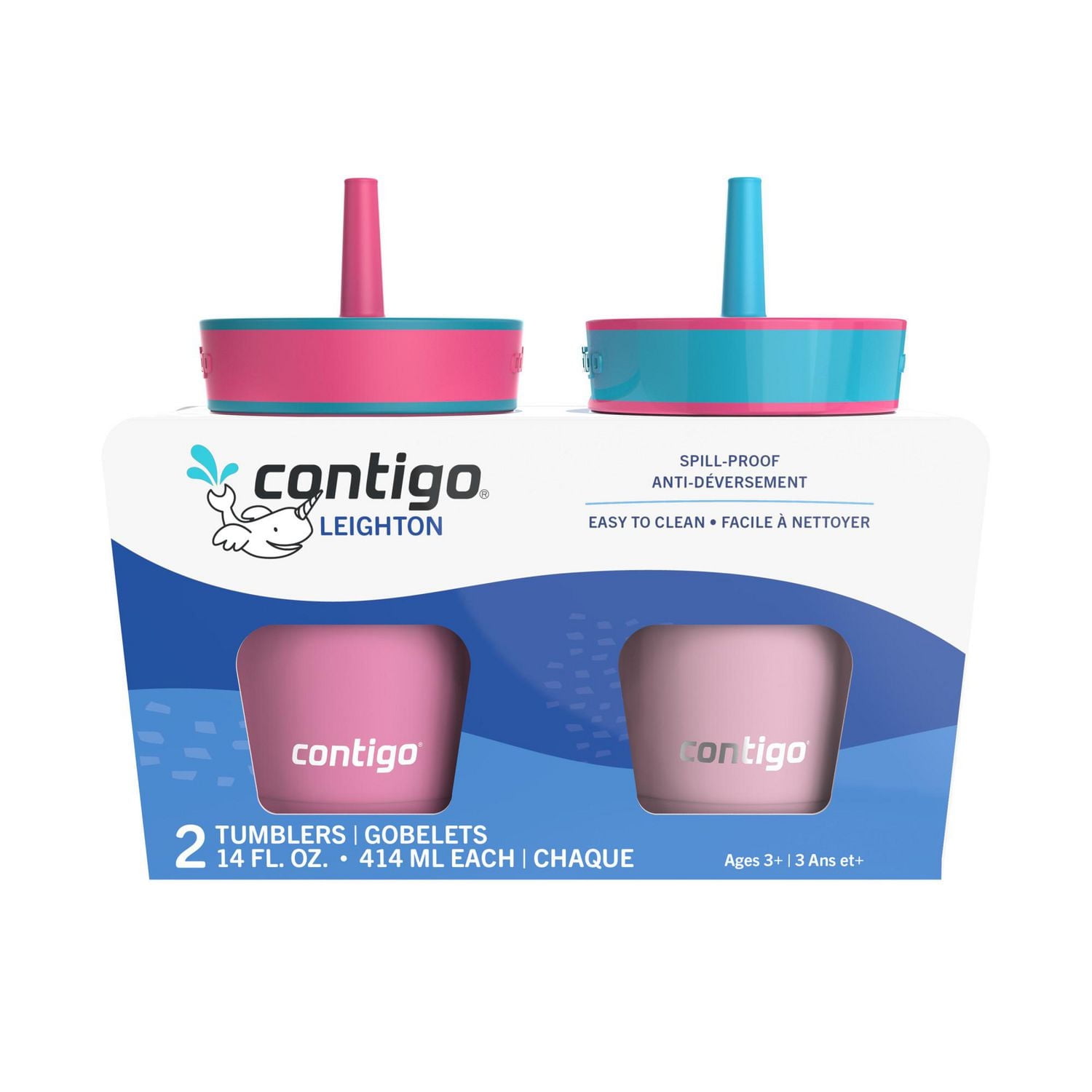 Contigo Kids Leighton Spill-Proof Stainless Steel Tumbler with Straw, 12 oz (354 mL), Azalea & Strawberry