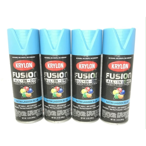 KRYLON 2741-4 PACK SATIN LAGOON BLUE All-In-One Fusion Paint & Primer - No-Peel - 12 oz Aerosol