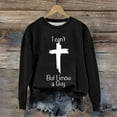 thumbnail image 2 of Lisingtool Essential Hoodies Women's Casual I Can'T But I Know A Guy Printed Long Sleeve Sweatshirt Fun Sweatshirt Shirt Long Sleeve Tops Black, 2 of 5