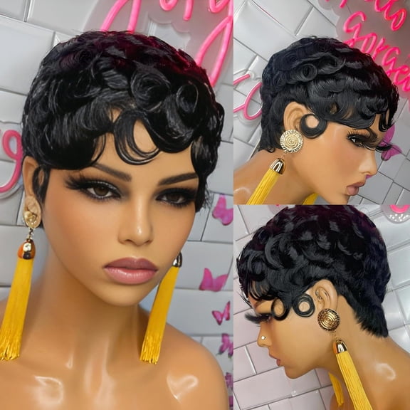 Retro classic black short curly wig high-temperature silk synthetic fiber wig