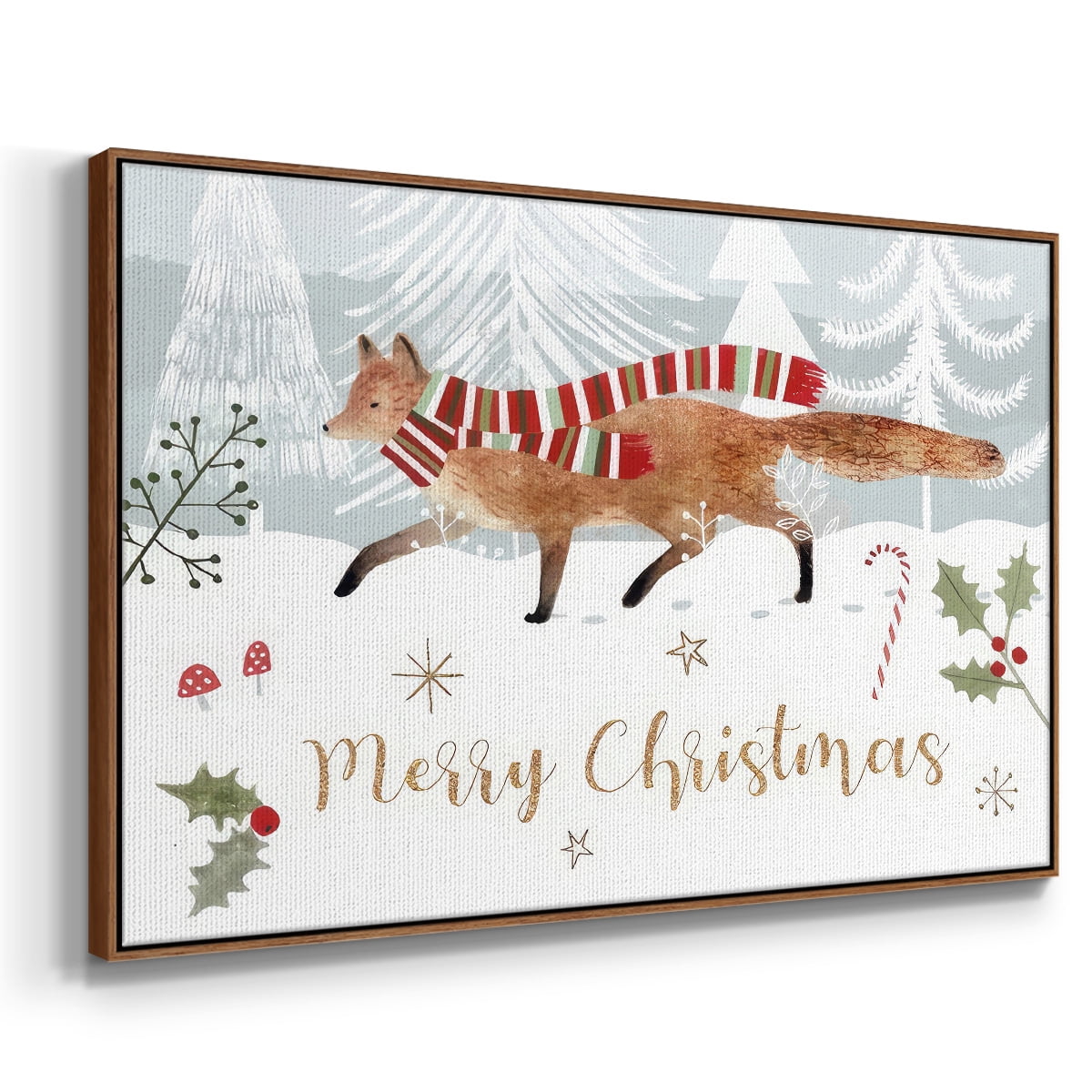 Woodland Christmas Collection A - Framed Gallery Wrapped Holiday Canvas - 17 x 25 - Rosewood Frame