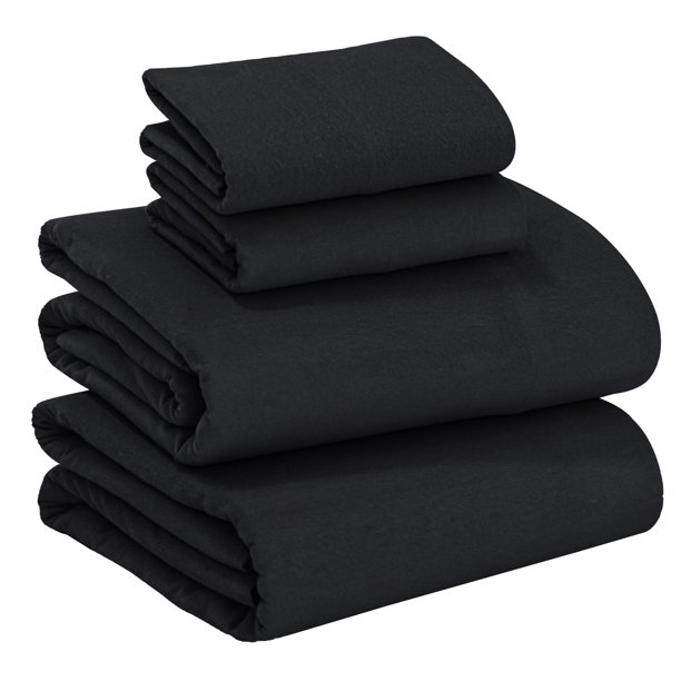 Juego de sábanas de franela RUVANTI, 100% algodón, tamaño completo, 4 piezas, color negro