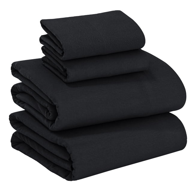 Juego de sábanas de franela RUVANTI, 100% algodón, tamaño king, 4 piezas, color negro