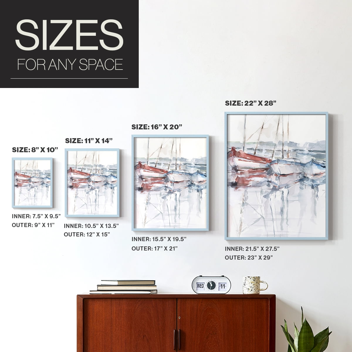 Watercolor Harbor Study II Framed Print in Blue Solid Wood 11 x 14 Framed Print