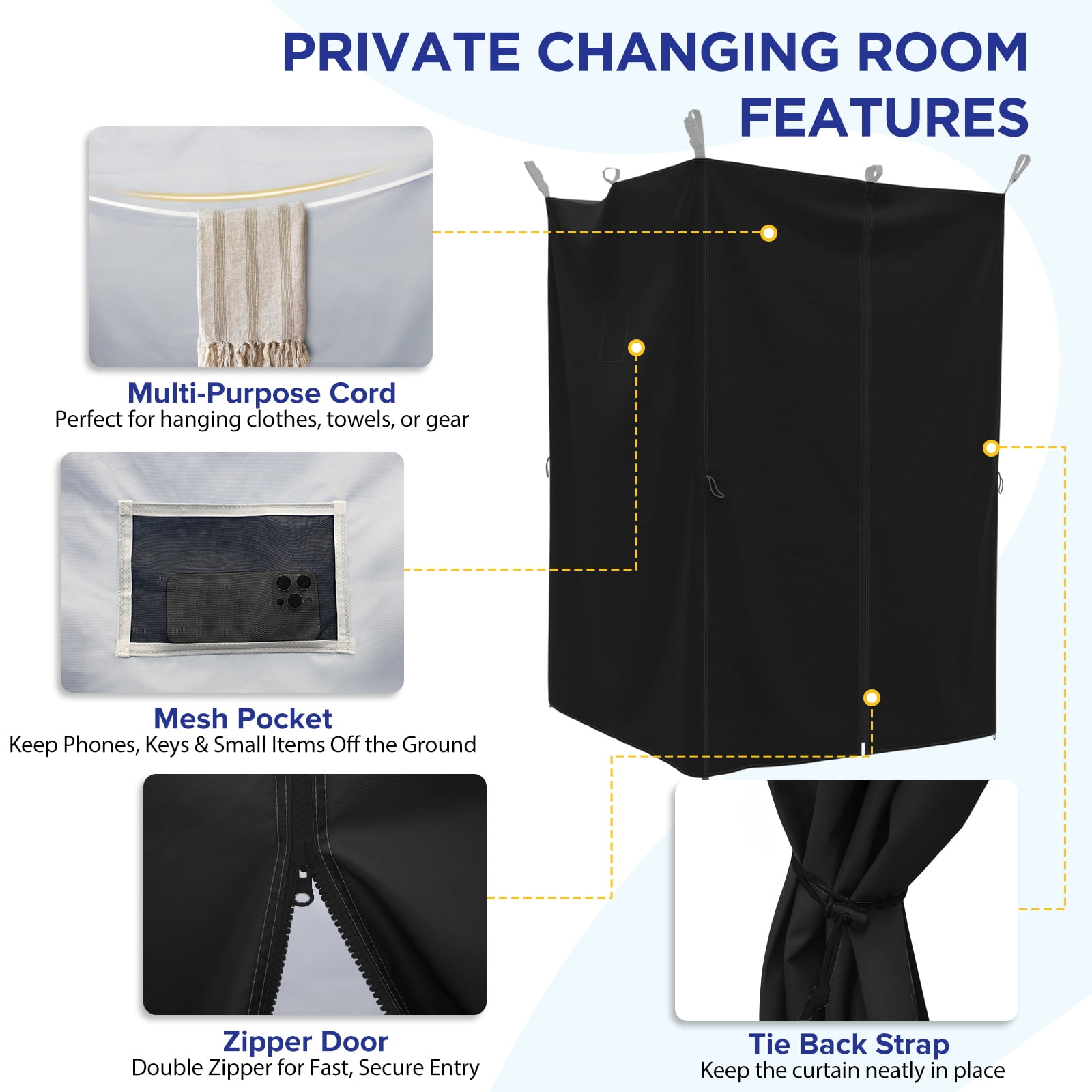 EAGLE PEAK Portable Privacy Tent Changing Room for Pop Up Canopy Fits Canopies with Cross Bars, Outdoor Hanging Privacy Curtain, Black