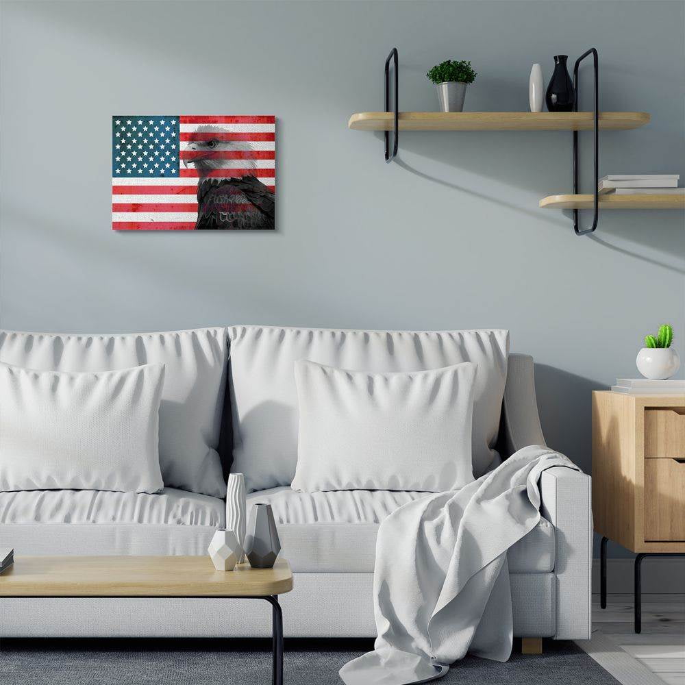 Stupell Industries American Flag USA Rustic Bald Eagle Design Canvas Wall Art by Daniel Sproul