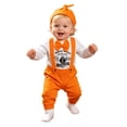 thumbnail image 6 of CUZIBR Boys Halloween Outfits Pumpkin Letter Print Baby Ribbed Three Piece Outfit Crewneck Long Sleeve Bodysuit Pants Knit Hat For Toddler Kids,b-Orange,12-18 Months, 6 of 6