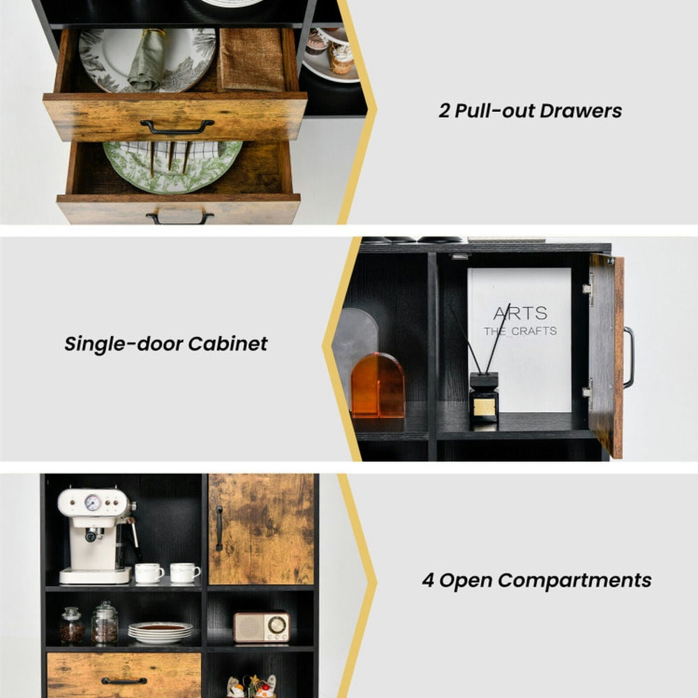 Finihen Kitchen Storage Cabinet, Buffet Sideboard, Industrial Buffet Sideboard Kitchen Cupboard with Cubbies Drawers, for Dining Room, Kitchen, Living Room, Rustic Brown Finihen Kitchen Storage Cabinet, Buffet Sideboard, Industrial Buffet Sideboard Kitchen Cupboard with Cubbies Drawers, for Dining Room, Kitchen, Living Room, Rustic Brown