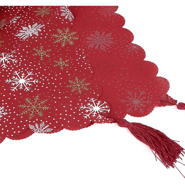 Camino de mesa rojo de Navidad 35x180cm mantel de lino con estampado de copos de nieve decoración de Navidad banderas de lino de mesa para el hogar Banban rojo