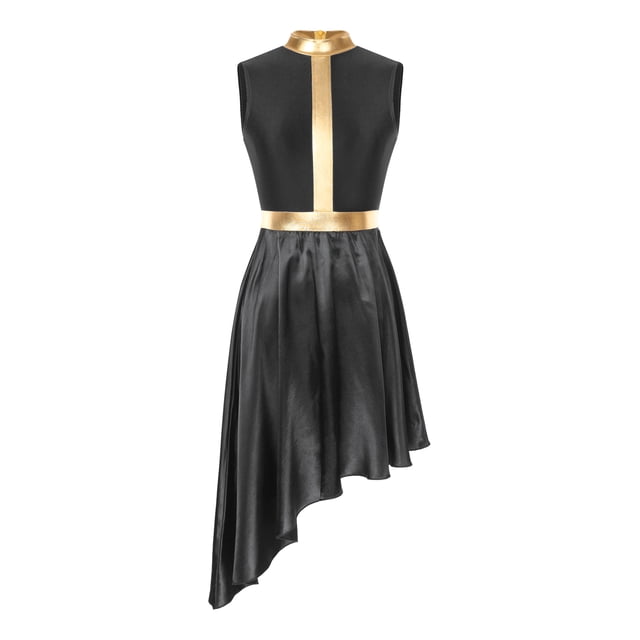 Rswnyirn Robe de Danse Latine en Satin Col Montant pour Femmes Costume de Danse Asymétrique Samba Rumba Tango Noir TG
