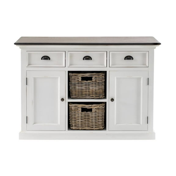 NovaSolo Halifax Accent 2 Basket Buffet in Pure White and Dark Wood