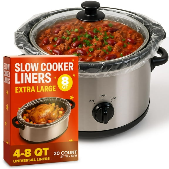 20 Count Large Slow Cooker Liners, 8qt Disposable Slow Cooker Liners for Oval Pots, Premium Rip-Resistant Cooking Bag for Heavy Duty Food, 8 Quart Slow Cooker Liner with Gusset