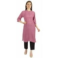 thumbnail image 1 of Moomaya Printed Womens Kurti 3/4 Sleeve Mandarin Collar Straight Kurta Soft Summer Tunic, 1 of 7