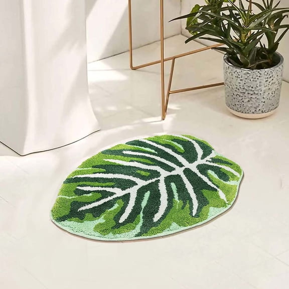 Cozival Leaf Bath Mat Non-Slip Absorbent Microfiber Bathroom Rug Soft Plush Machine Washable Carpet for Tub Shower Floor Decor Green,22.04*14.17
