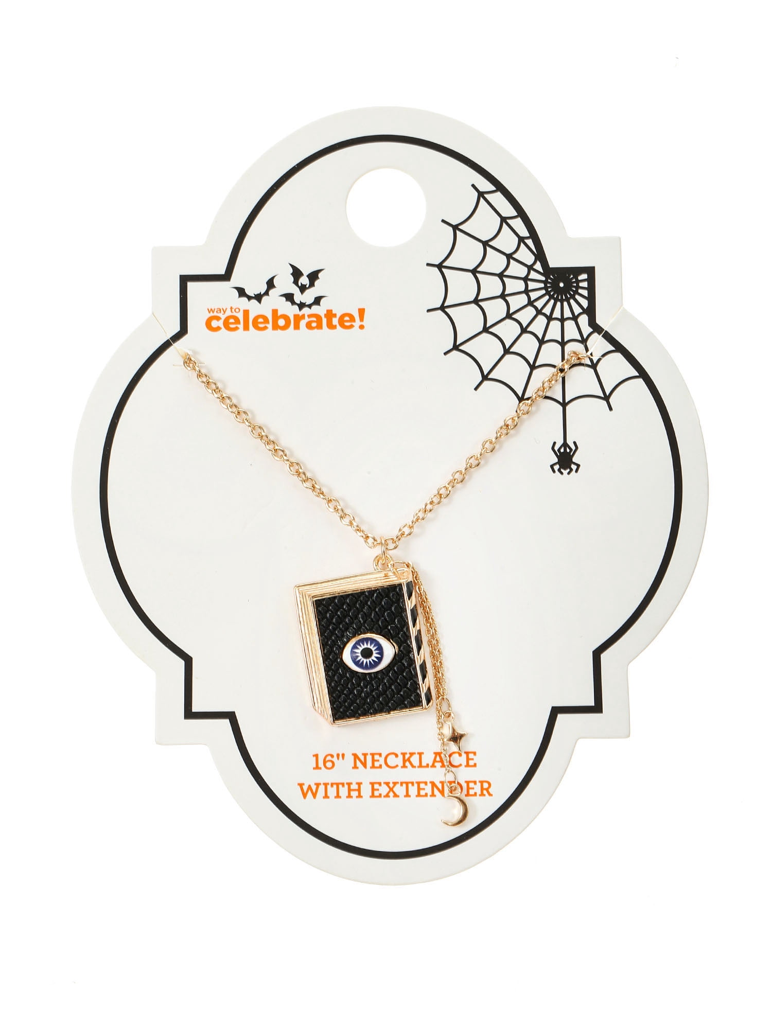 Way to Celebrate Spellbook Gold Halloween Pendant Necklace, 1 Piece