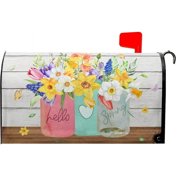 Spring Welcome Mailbox Covers Magnetic Standard Size 25x21 Inch Farmhouse Colorful Flowers Mailbox Cover Spring Mail Wraps Decor Post Letter Box Cover for Home Garden Outside Decorations