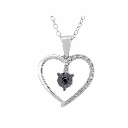 Black Diamond Accent Sterling Silver Open Heart Pendant, 18