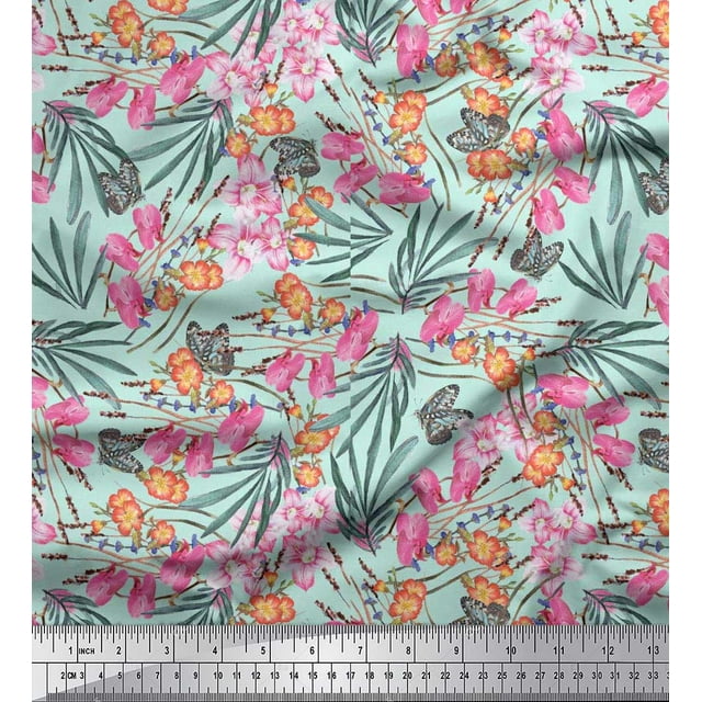 Tissu Popeline de Coton Pomme & Orchidées Imprimé Floral par Yard 42 Pouces de Large
