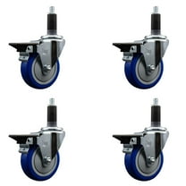 4 Inch Blue Poly Swivel 1-1/8 Inch Expanding Stem Caster Set with Brake SCC