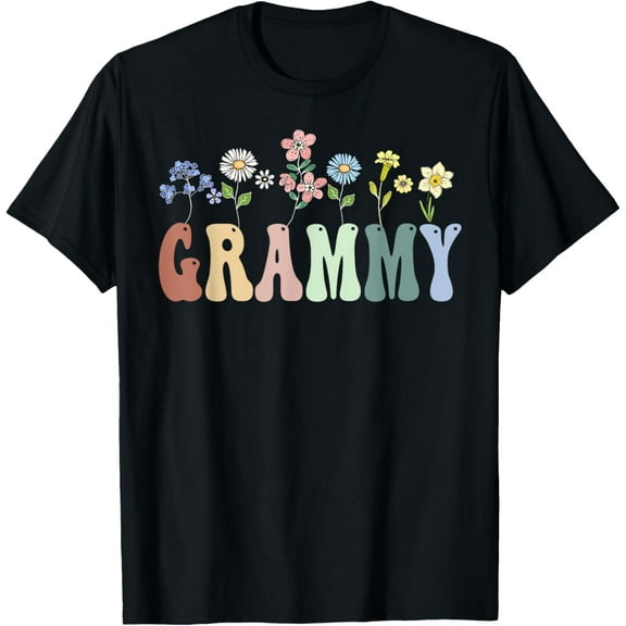 Grammy Gifts Women Wildflower Floral Design Grammy T-ShirtMen and women, Black T-shirt, size: Extra large