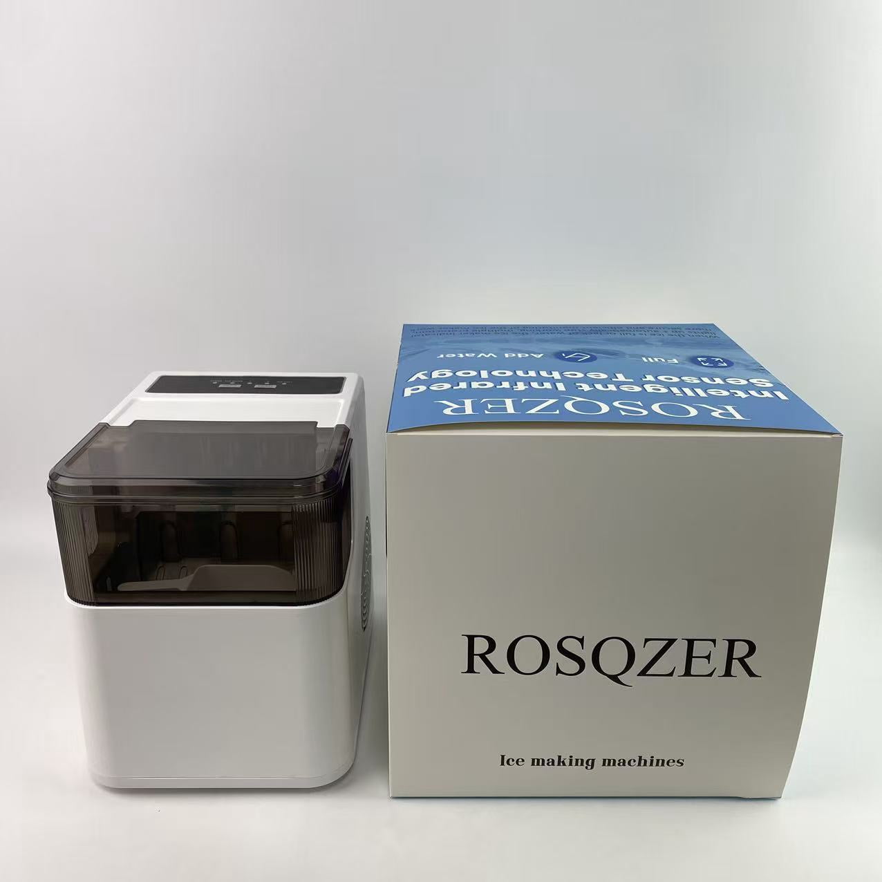 ROSQZER Ice making machines,Countertop Ice Maker Machine with Handle, 26lbs Per Day, 9 Ice Cubes Ready in 6 Mins, Auto-Cleaning Portable Ice Maker with Basket and Scoop (White)