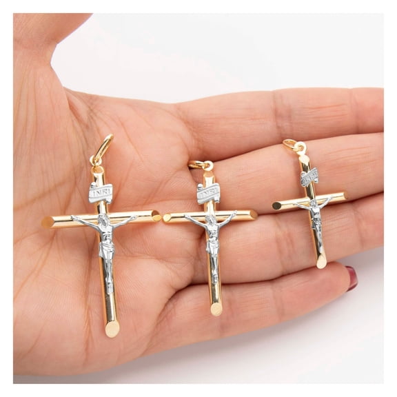 Jesus Crucifix Cross INRI Pendant Unisex Adult 10K Yellow White Gold, All Sizes - Goldum NYC