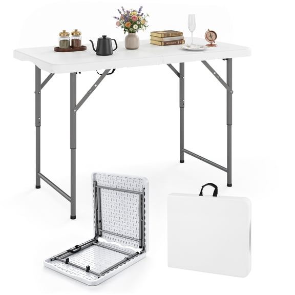 Costway 4 ft Portable Camping Table with HDPE Tabletop & Metal Legs Safety Lock for Party