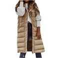 thumbnail image 3 of Dazajoo Women's Long Puffer Vest Winter Sleeveless Full Zip Hooded Jacket Lightweight Quilted Warm Down Coats,Beige,L, 3 of 10