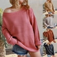 thumbnail image 2 of Utoimkio Women's Off Shoulder Fall Sweater Pullover Crew Neck Long Sleeve Cable Knitted Casual Loose Lightweight Sweaters for Women, 2 of 5