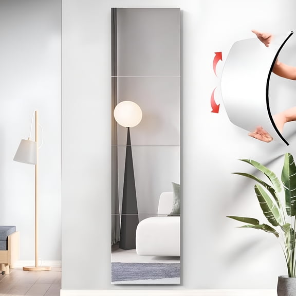 FURVENA Unbreakable Acrylic Mirror Non-Glass Shatterproof Mirror Full Length Wall Gym for Home Mirror Frameless Home Fitness Mirrors Mirror Full Body(4Pcs,12 in X12 In),Silver