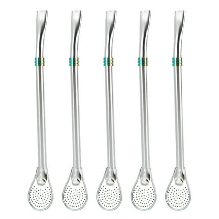 

5Pcs Stainless Steel Straw Spoon Strainer Spoon Filtering Mixing Spoon