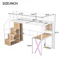 thumbnail image 5 of Twin Size Metal Loft Bed with Built-in Work Station, Wardrobe, Storage Staircase and LED, White, 5 of 21