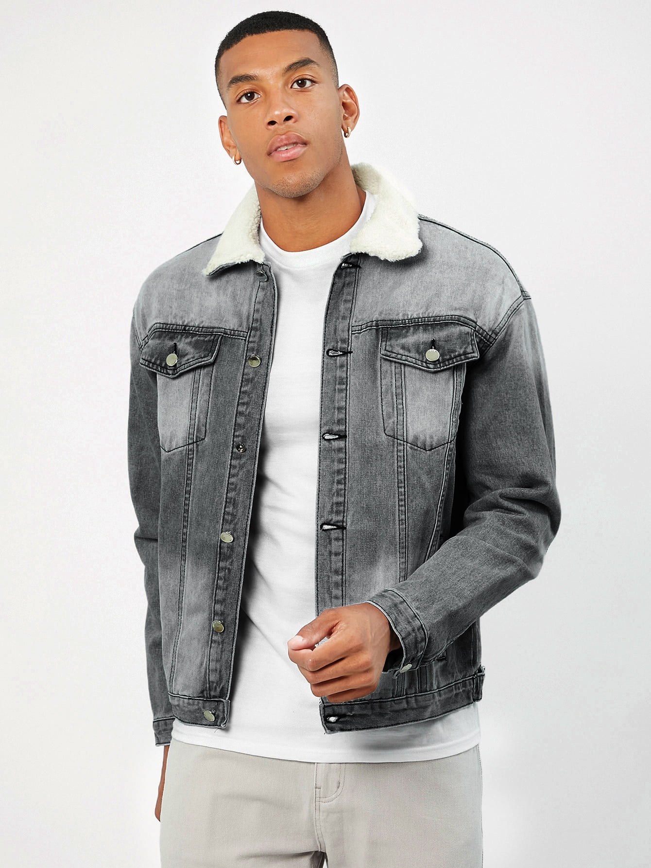 Detail Borg Collar Denim Jacket 