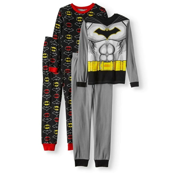DC Comics Batman 4 PC Long Sleeve Tight Fit Cotton Pajama Set Boy Size 6