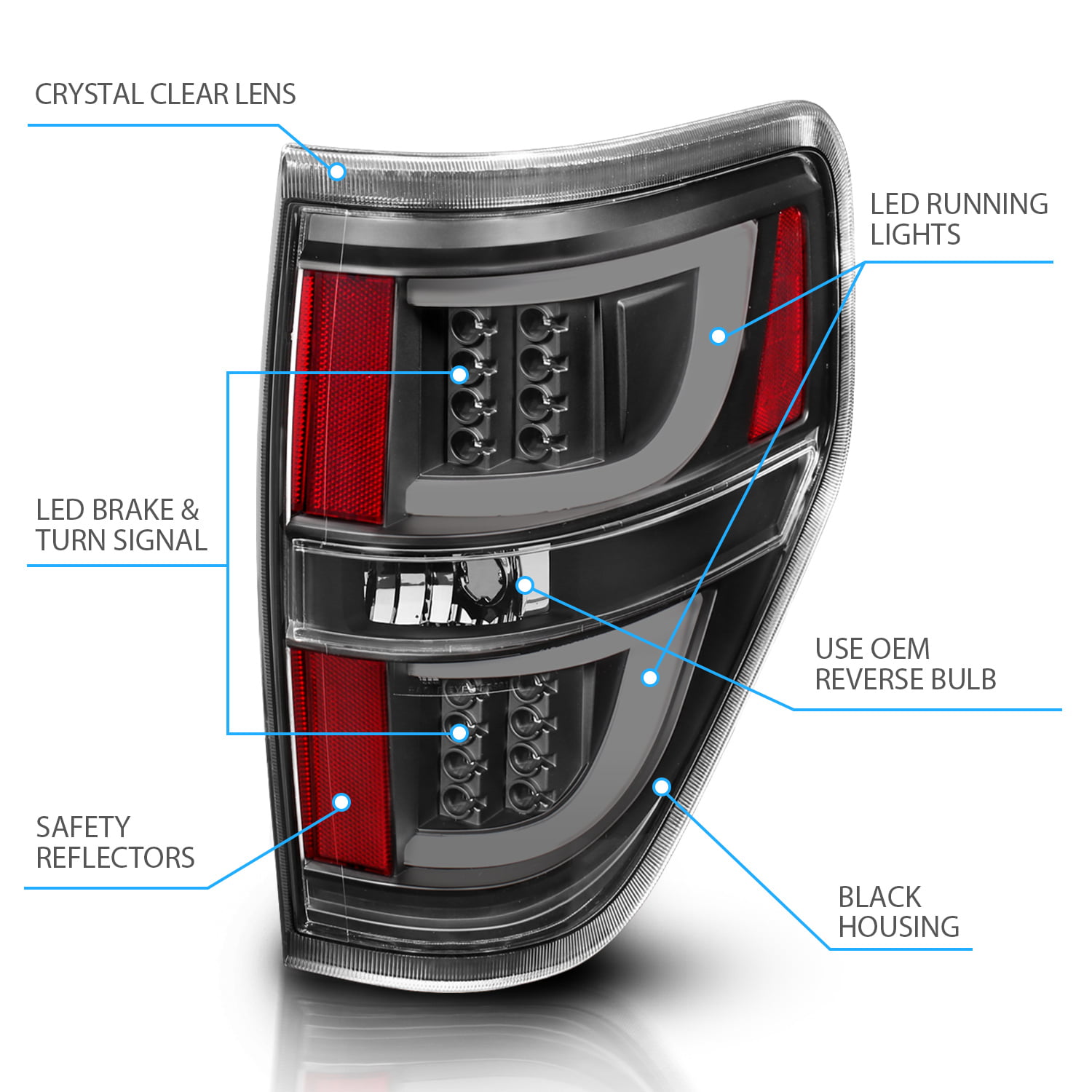 Passenger and Driver Side AmeriLite Light Smoke Lens LED Tube Bar Replacement Brake Tail Lights Set for Ford F-150 Truck