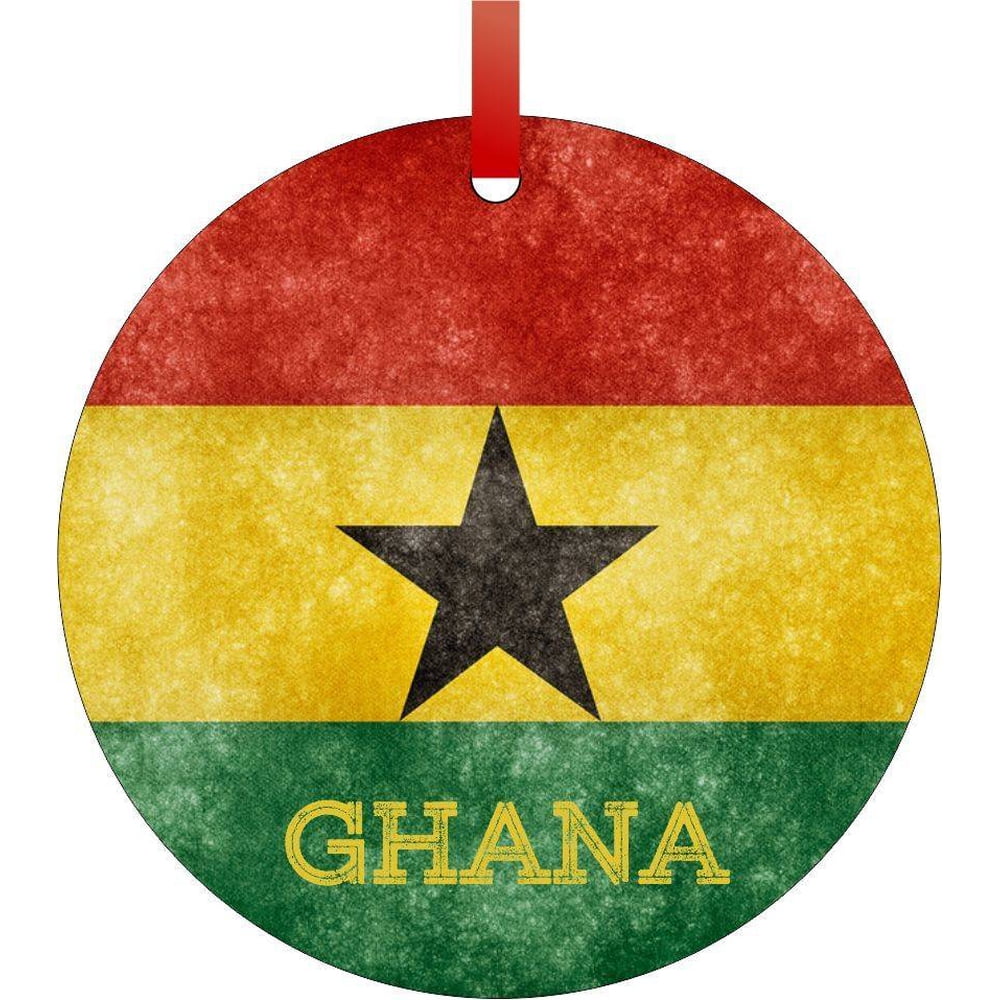 Ghana Grunge Flag Flat Round Shaped Christmas Holiday Hanging Tree