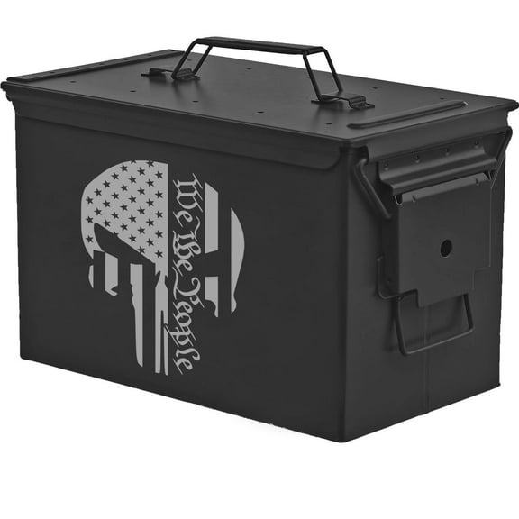 Steel Ammo Can Storage Box Ammunition Case We The People Skull American Flag (50cal, Black)