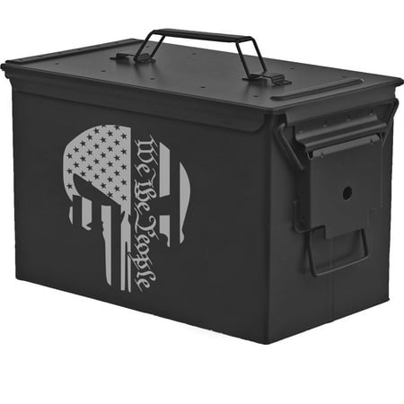 Steel Ammo Can Storage Box Ammunition Case We The People Skull American Flag (50cal Black)