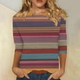 thumbnail image 2 of CYMMPU Loose Fit Crew Neck 3/4 Sleeve Striped Ombre T-Shirts Fall Trendy Shirts Blouses for Women Dressy Casual Spring Tops Dye Tie T-Shirts XXL, 2 of 5