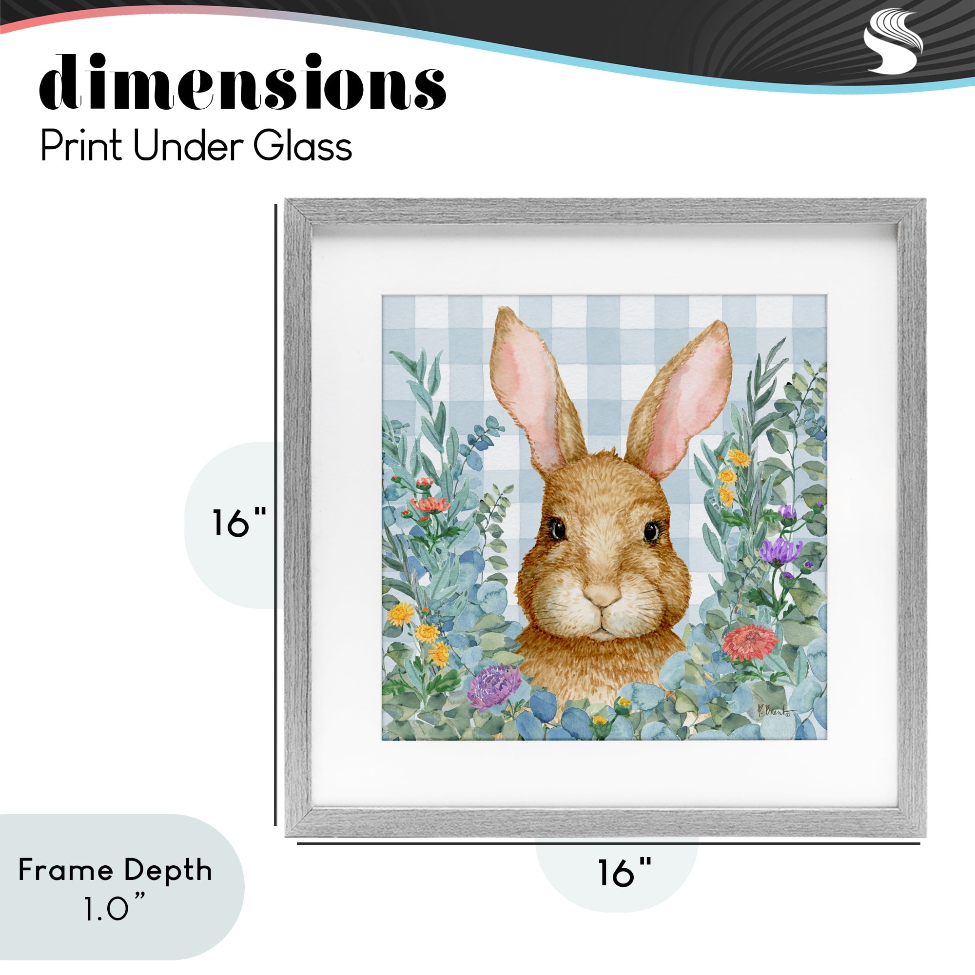Stupell Industries Rabbit Laurel on Gingham Gray Framed Print Under Glass, design by Paul Brent